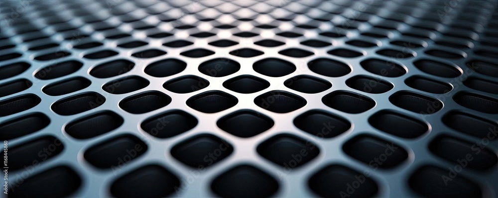 Poster grid abstract background idea. close-up of a textured metal surface with circular perforations, show