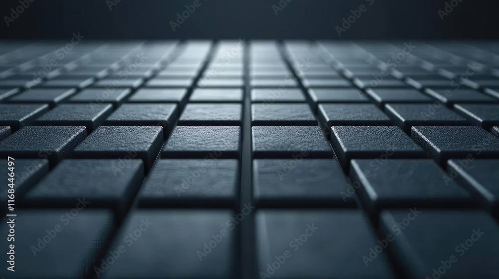 Poster Grid abstract background idea. Close-up view of a textured surface with square tiles in a dark environment.