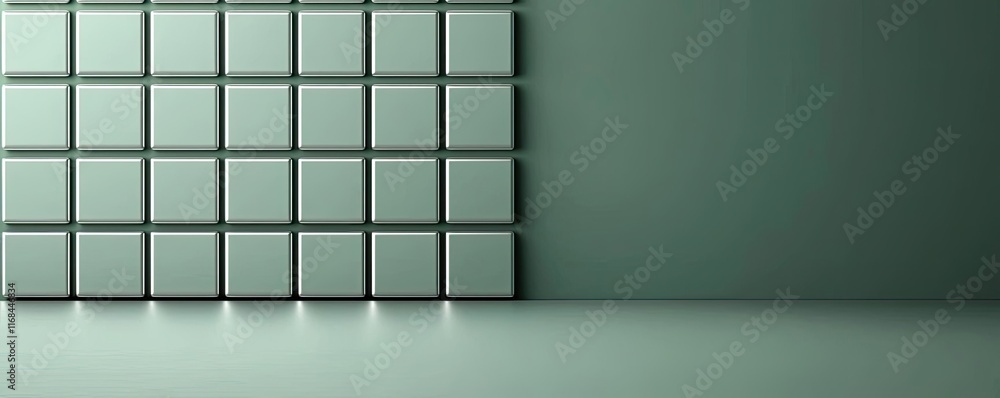 Poster grid abstract background idea. modern minimalist interior with geometric tile wall and soft green to