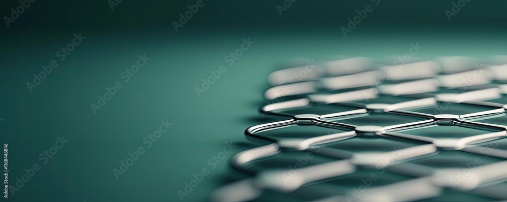 Aufkleber Grid abstract background idea. Close-up view of metallic mesh with a soft focus on a green background.