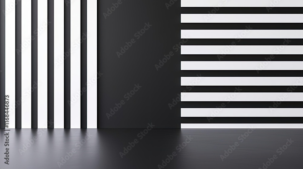 Poster grid abstract background idea. modern interior with contrasting black and white striped walls and sl