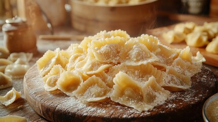 Delicious Homemade Dumplings on a Rustic Wooden Table