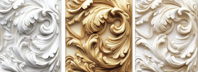 Ornate white and gold baroque style relief panels.