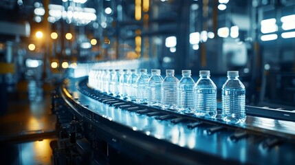 Bottled Water Production on Modern Conveyor Belt