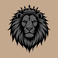 Obraz premium A bold and stylized lion's head in black and gray tones on sandy beige background