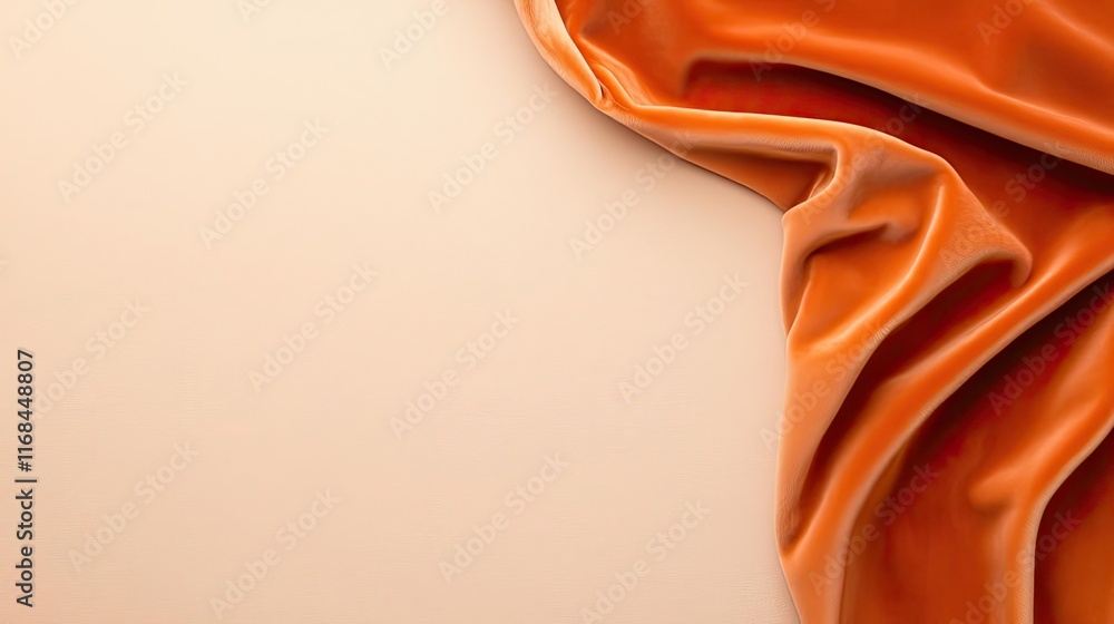 Poster velvet abstract background concept. textured orange fabric draped elegantly on a soft beige backgrou