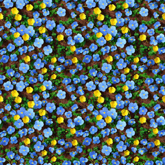 Seamless Floral Background with Blue and Yellow Flowers