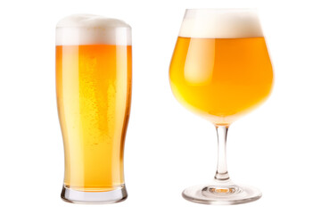Set of different beer glasses in various styles isolated on white transparent background. Mugs with drink like Ipa, Pale Ale, Pilsner, Porter or Stout