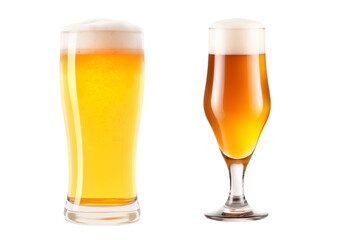 Set of different beer glasses in various styles isolated on white transparent background. Mugs with drink like Ipa, Pale Ale, Pilsner, Porter or Stout