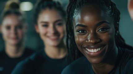 Teamwork and Smiles - Athletic Women's Group Photo in Black and White
