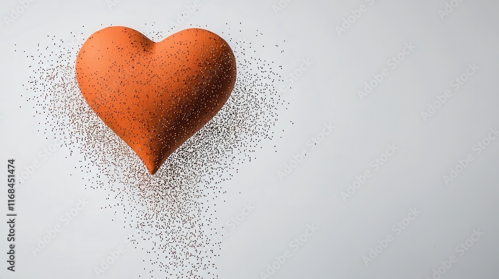 Aufkleber orange heart shape made of tiny particles creating an artistic display of love and emotion