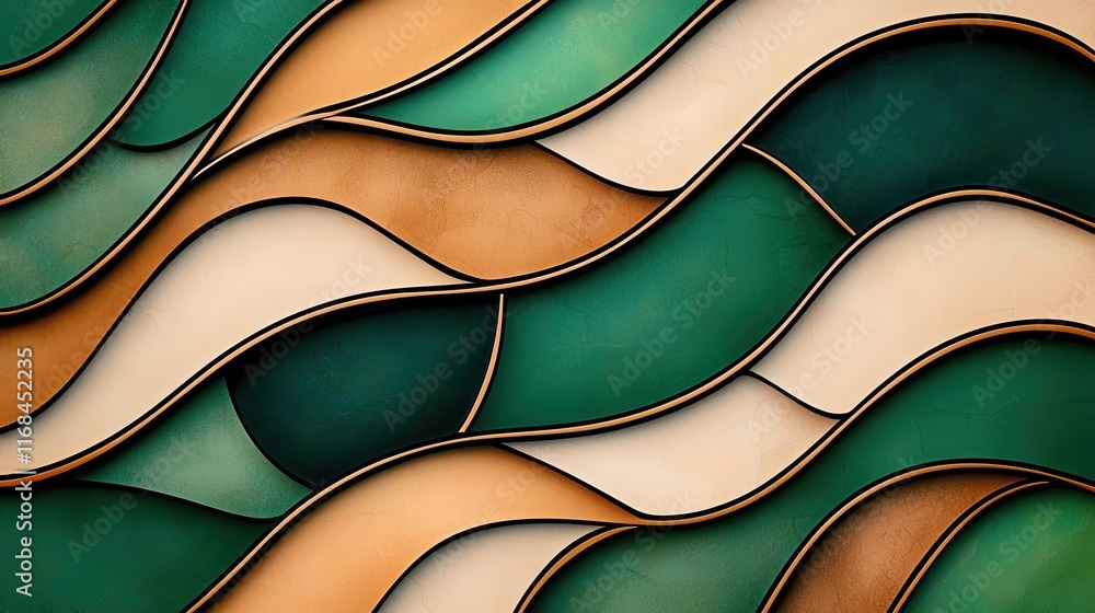 Poster mosaic abstract background concept. colorful abstract waves in green, brown and beige, creating a sm