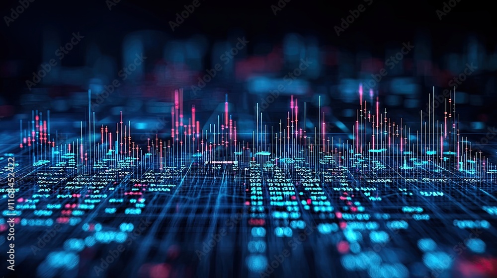 Poster vibrant data visualization showcasing market trends and analytics in a digital environment