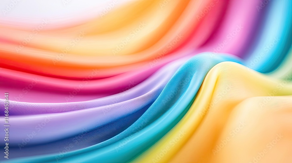 Poster Rainbow abstract background concept. A vibrant display of flowing fabric in a spectrum of colors, creating a soft, elegant look.