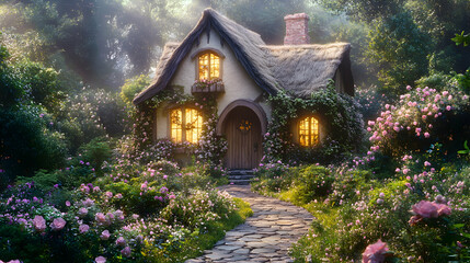 Enchanting Cottage Nestled Amidst Blooming Roses