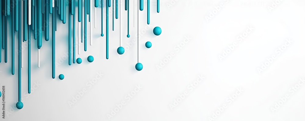 Poster Ink abstract background idea. Abstract design featuring turquoise lines and spheres on a minimalistic background.