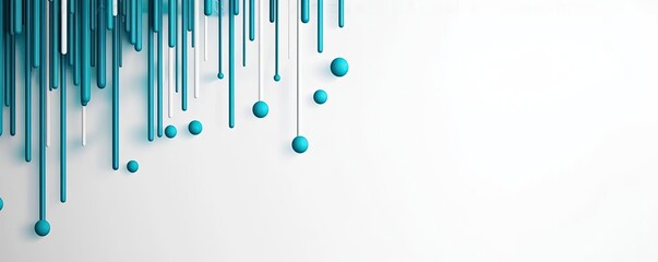 Ink abstract background idea. Abstract design featuring turquoise lines and spheres on a minimalistic background.