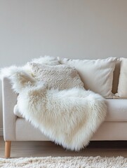 Fluffy Rug on Sofa with Modern Living Room Furnishings