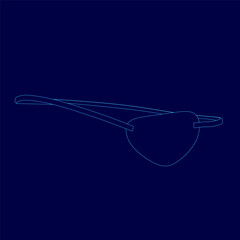 Blue background with a blue image of a pirate's eye patch. The eye patch is a heart shape and is outlined in blue