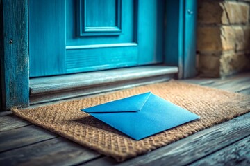 Blue Note Left on a Doormat:  Missed Delivery Concept Photo