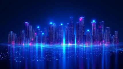 Fototapeta premium Neon Cityscape Illuminated Digital Skyline At Night