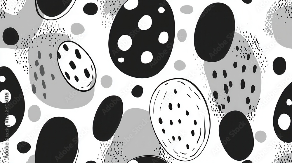 Poster abstract monochrome patterns with organic shapes and dots on white background for creative design