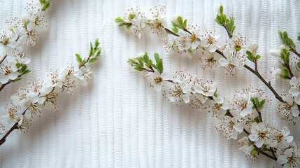 Delicate White Blossom Flowers on Soft Textured Background for Nature and Spring Themes