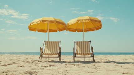 Serene Beach Chairs with Umbrellas