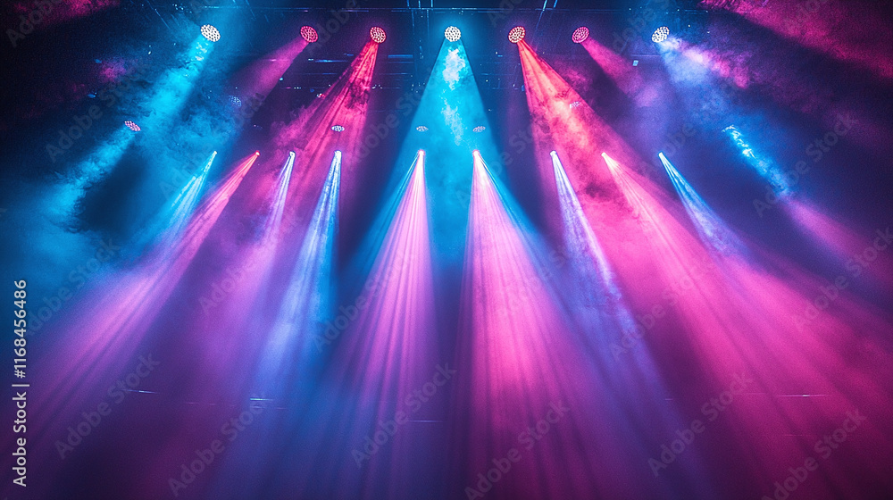 Aufkleber a scene with bright lighting effects. in the upper part of the stage there are lamps emitting multic
