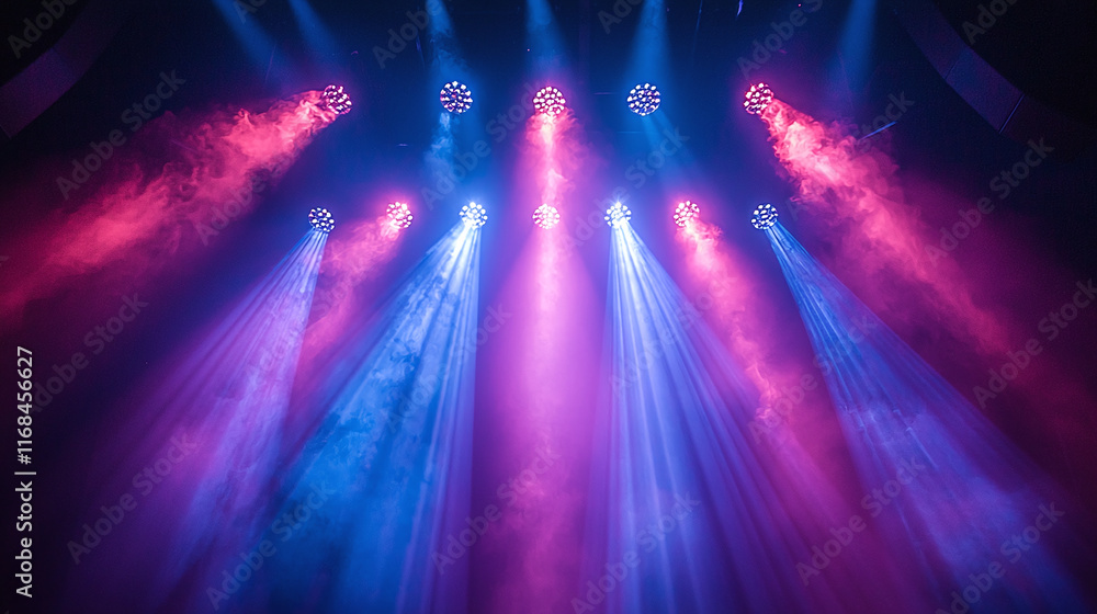 Aufkleber a scene with bright lighting effects. in the upper part of the stage there are lamps emitting multic