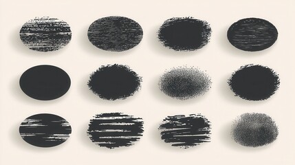 Varied Textures and Patterns of Black Brush Strokes and Dots on Light Background