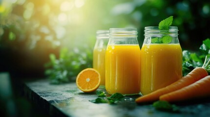 Fototapeta premium Nutritious Juice and Vegetables on a Countertop with Natural Light