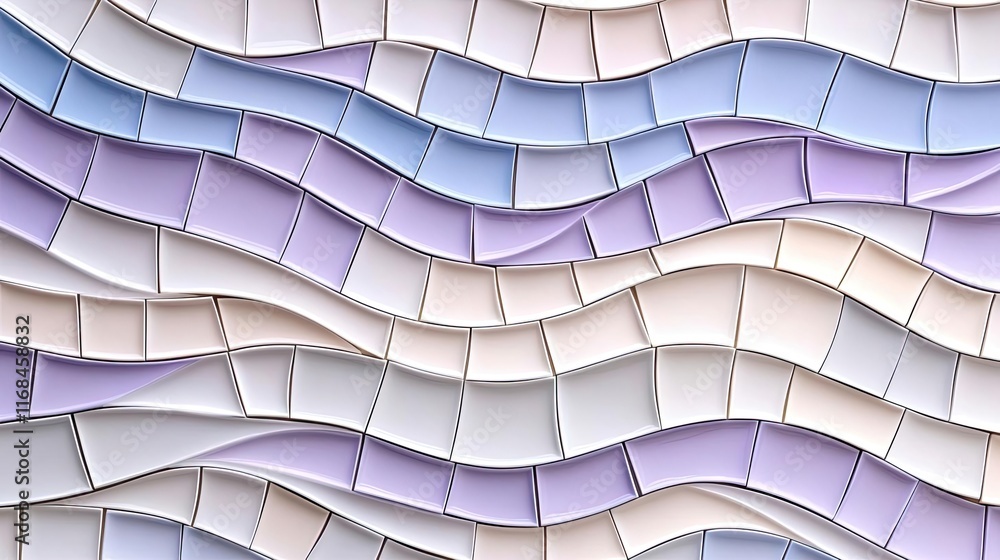 Poster mosaic abstract background concept. abstract wavy pattern of pastel tiles in shades of purple and wh