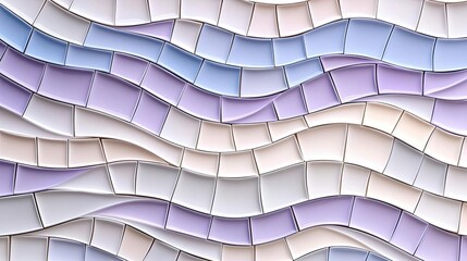 Mosaic abstract background concept. Abstract wavy pattern of pastel tiles in shades of purple and white creating depth.