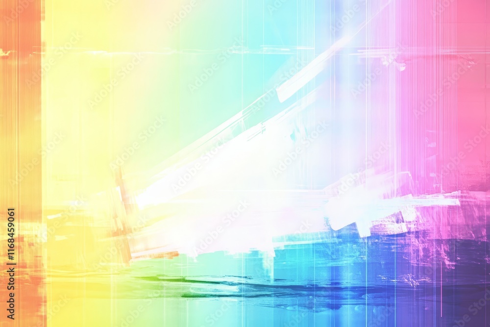 Poster abstract colorful rainbow gradient background with bright light and glitch effect.