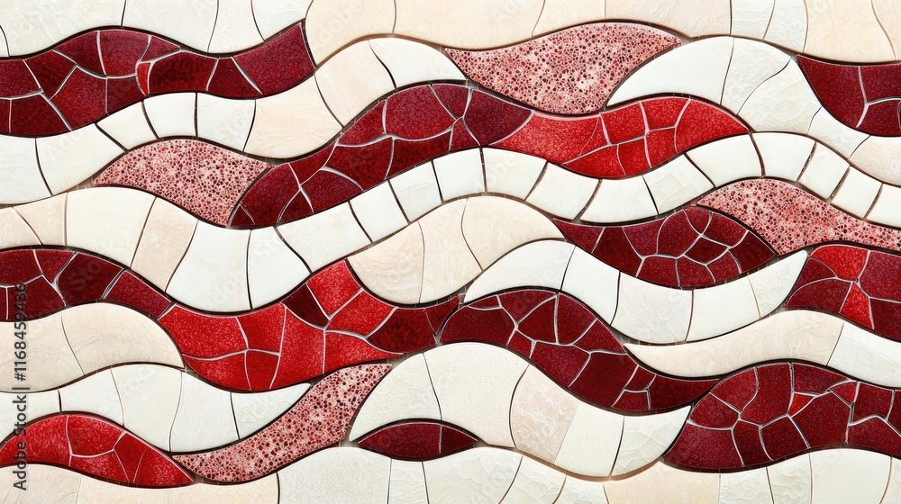 Poster mosaic abstract background concept. colorful mosaic pattern showcasing flowing waves in rich reds an