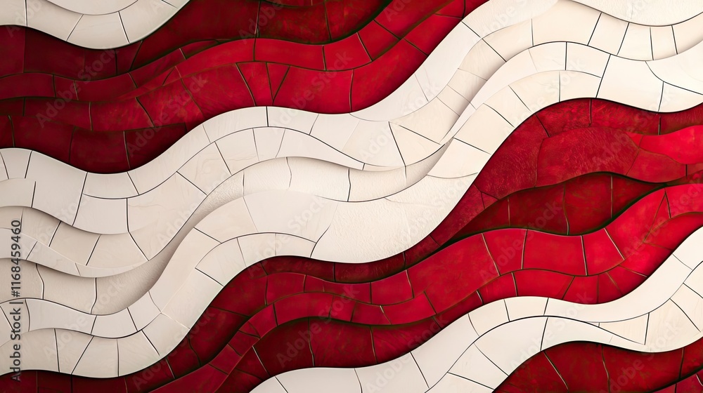 Poster mosaic abstract background concept. abstract texture featuring flowing waves in red and white, perfe