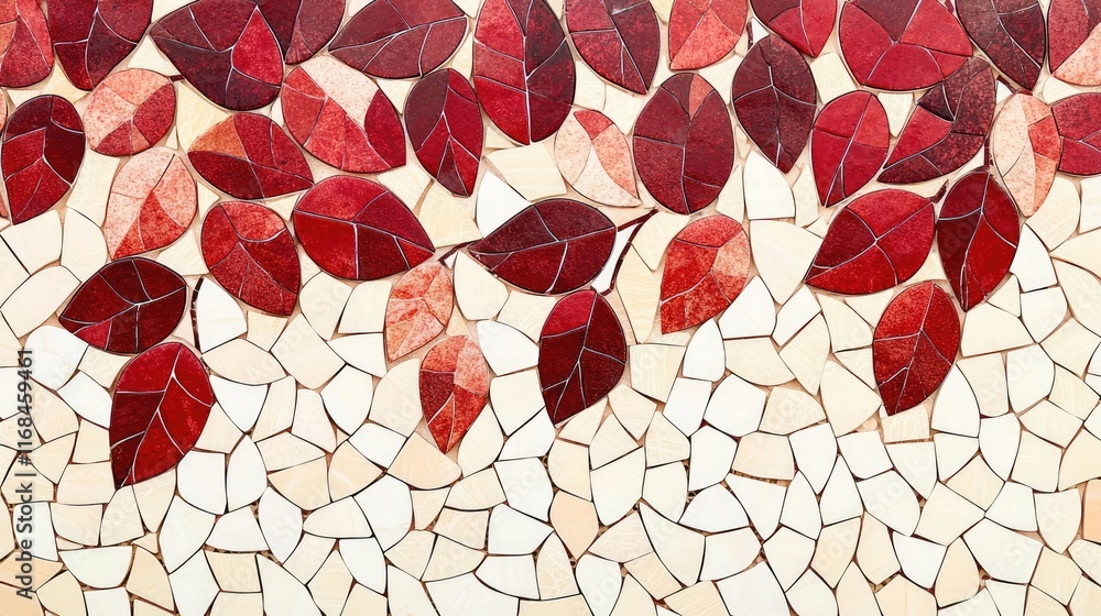 Aufkleber mosaic abstract background concept. beautiful mosaic pattern featuring red leaves against a light ba
