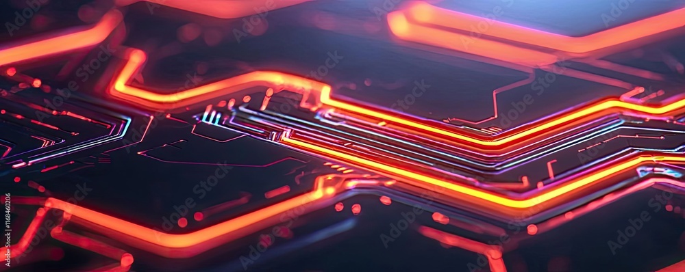 Poster Ink abstract background idea. Abstract circuit board background with glowing lines in vibrant colors.