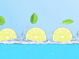 Refreshing Lime Slices Splashing in Water: Vibrant Photo Close-Up. AI Generated