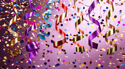 Obraz premium Colorful confetti floating around with sparkling backgrounds creating a festive atmosphere for holiday promotions. Bringing joy and excitement to attract people during the holiday season, making 
