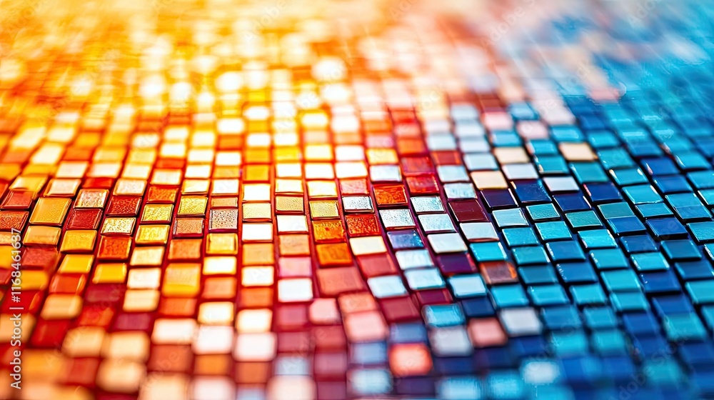 Poster mosaic abstract background concept. vibrant mosaic pattern with colorful squares in shades of blue, 