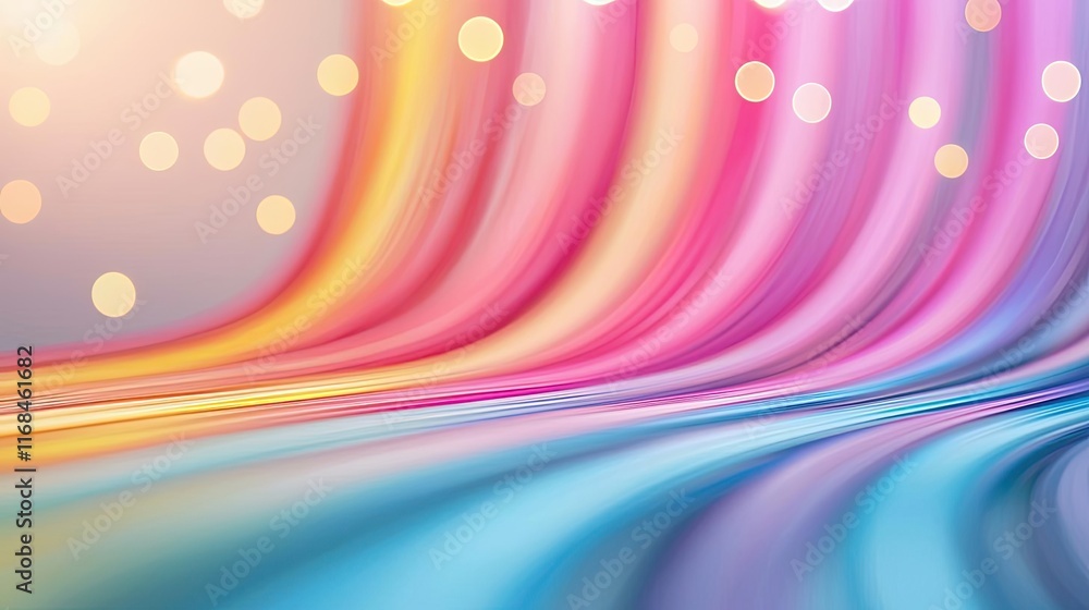 Poster Rainbow abstract background concept. Vibrant abstract background with flowing waves and colorful bokeh lights.