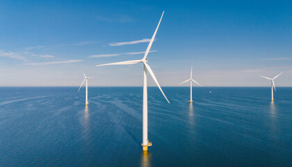 Wind Turbines Harnessing Renewable Energy Off The Dutch Coast Under Clear Blue Skies
