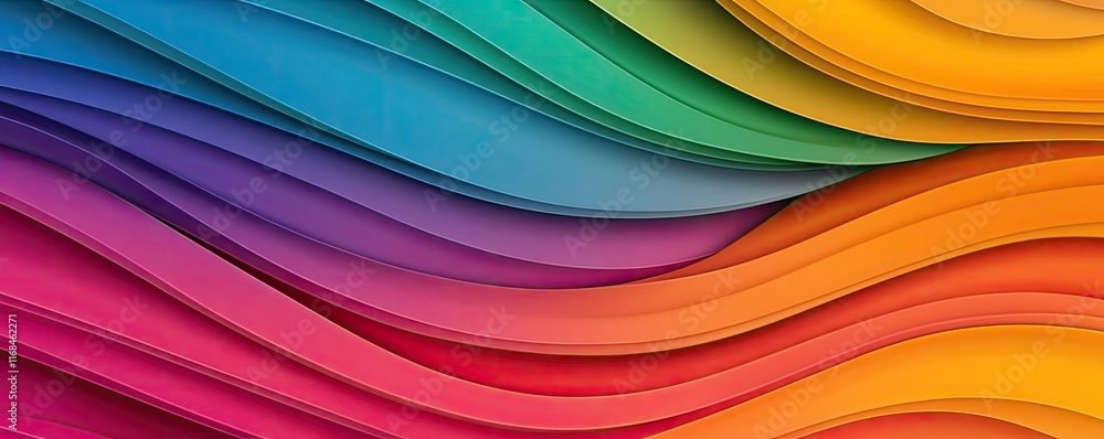 Poster Rainbow abstract background concept. Colorful, wavy layers of paper create a vibrant and dynamic visual effect.