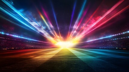 Fototapeta premium Stadium Field Illuminated By Rainbow Light Beams