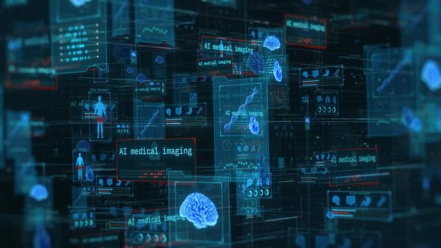 Futuristic fictional interface for ai driven healthcare, remote patient monitoring, online medical consultation and diagnosis, artificial intelligence medical imaging (3d render)