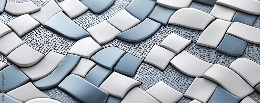 Poster Mosaic abstract background concept. A close-up view of a textured surface featuring intricate woven patterns in blue and white.