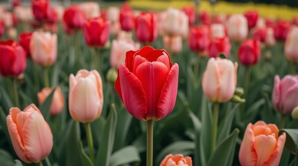 Obraz premium Vibrant Tulips Blooming in a Colorful Garden.