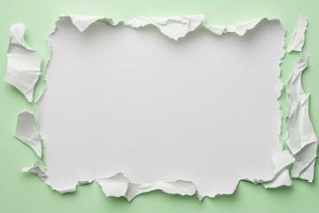 Torn paper frame on pastel green background. (1)